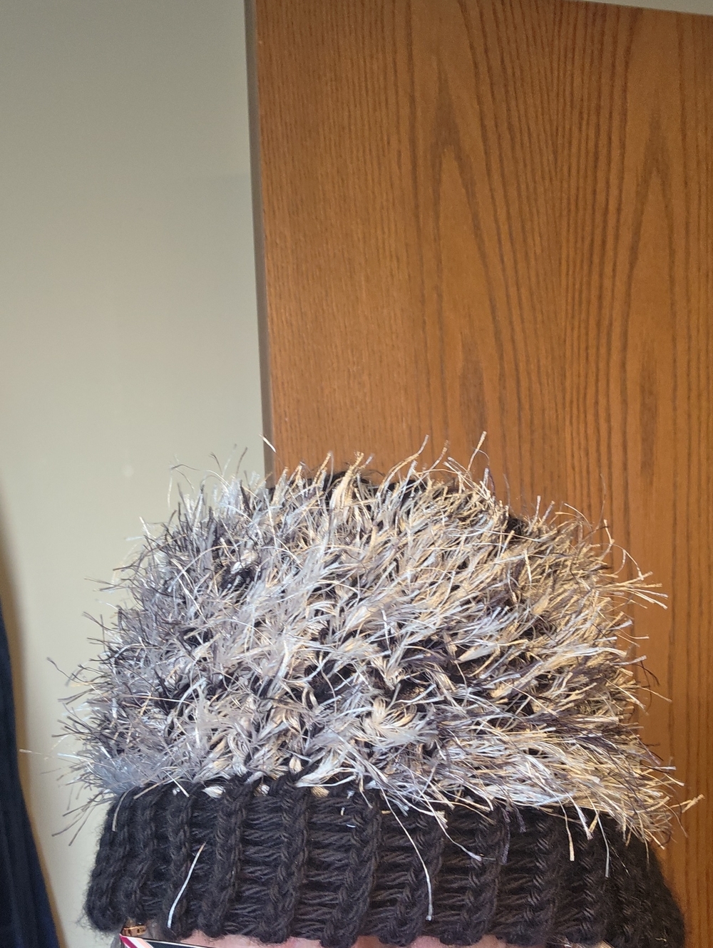 Faux Fur Pom Beanie in Black and Gray